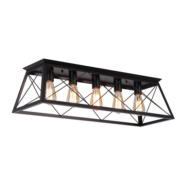 Chandelierias - Modern Rustic 5 - Light Rectangle Cage Grid Semi - Flush Mount - Flush Mount - Matte Black - 