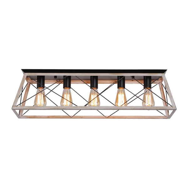 Chandelierias - Modern Rustic 5 - Light Rectangle Cage Grid Semi - Flush Mount - Flush Mount - Matte Black - 