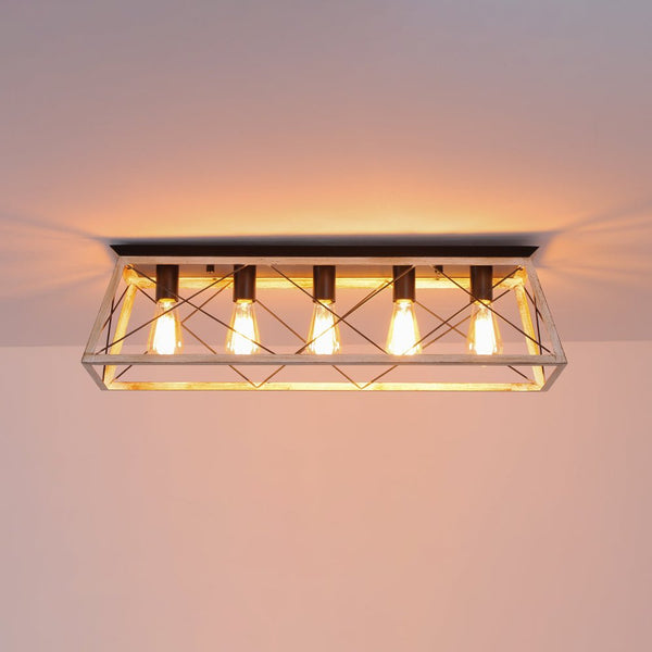 Chandelierias - Modern Rustic 5 - Light Rectangle Cage Grid Semi - Flush Mount - Flush Mount - Matte Black - 