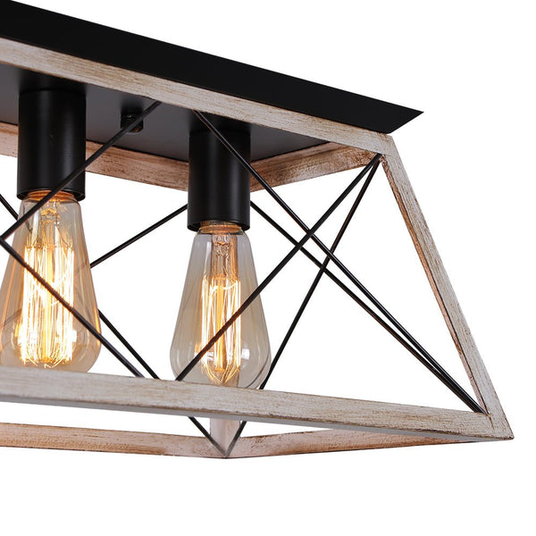 Chandelierias - Modern Rustic 5 - Light Rectangle Cage Grid Semi - Flush Mount - Flush Mount - Matte Black - 