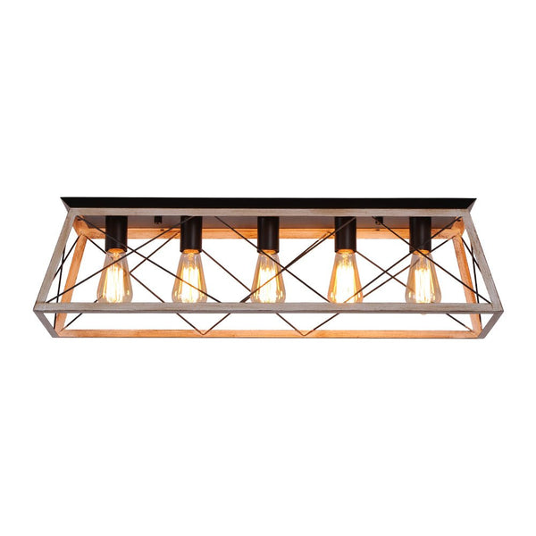 Chandelierias - Modern Rustic 5 - Light Rectangle Cage Grid Semi - Flush Mount - Flush Mount - Matte Black - 
