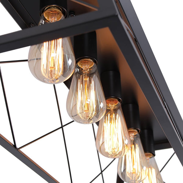 Chandelierias - Modern Rustic 5 - Light Rectangle Cage Grid Semi - Flush Mount - Flush Mount - Matte Black - 