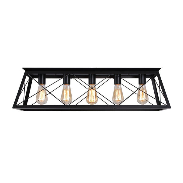 Chandelierias - Modern Rustic 5 - Light Rectangle Cage Grid Semi - Flush Mount - Flush Mount - Matte Black - 