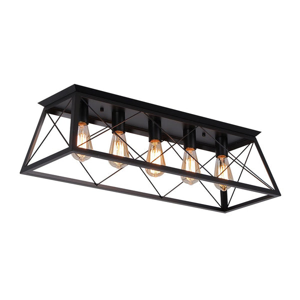 Chandelierias - Modern Rustic 5 - Light Rectangle Cage Grid Semi - Flush Mount - Flush Mount - Matte Black - 
