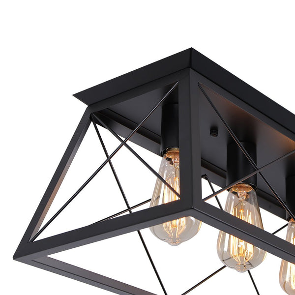 Chandelierias - Modern Rustic 5 - Light Rectangle Cage Grid Semi - Flush Mount - Flush Mount - Matte Black - 