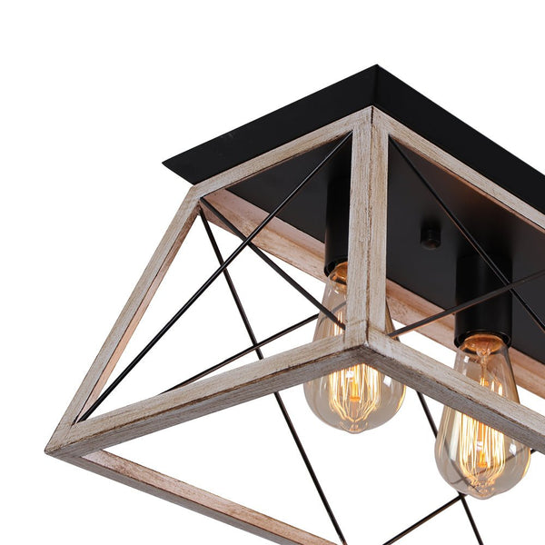 Chandelierias - Modern Rustic 5 - Light Rectangle Cage Grid Semi - Flush Mount - Flush Mount - Matte Black - 