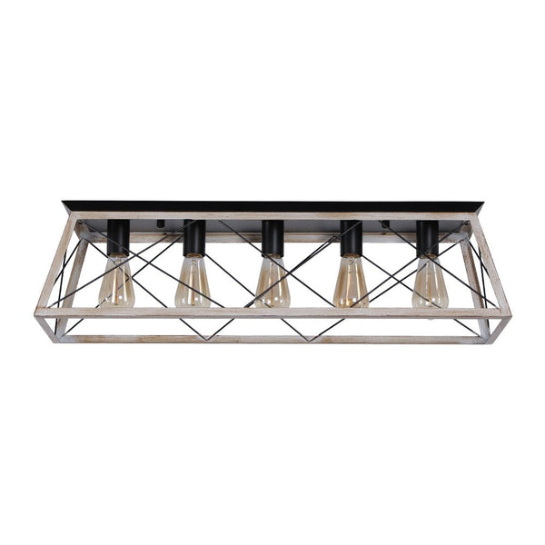 Chandelierias - Modern Rustic 5 - Light Rectangle Cage Grid Semi - Flush Mount - Flush Mount - Matte Black - 