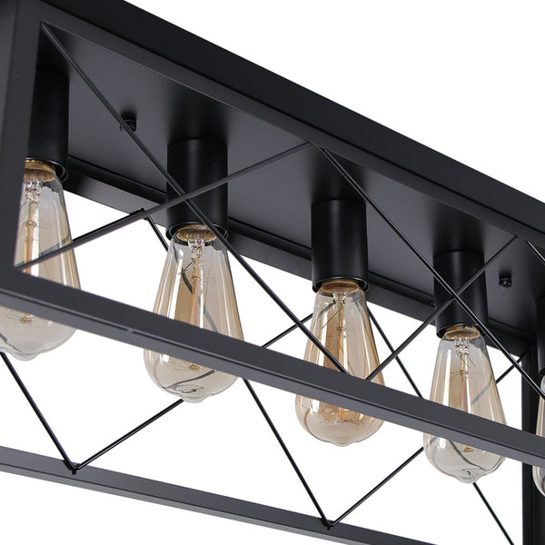 Chandelierias - Modern Rustic 5 - Light Rectangle Cage Grid Semi - Flush Mount - Flush Mount - Matte Black - 
