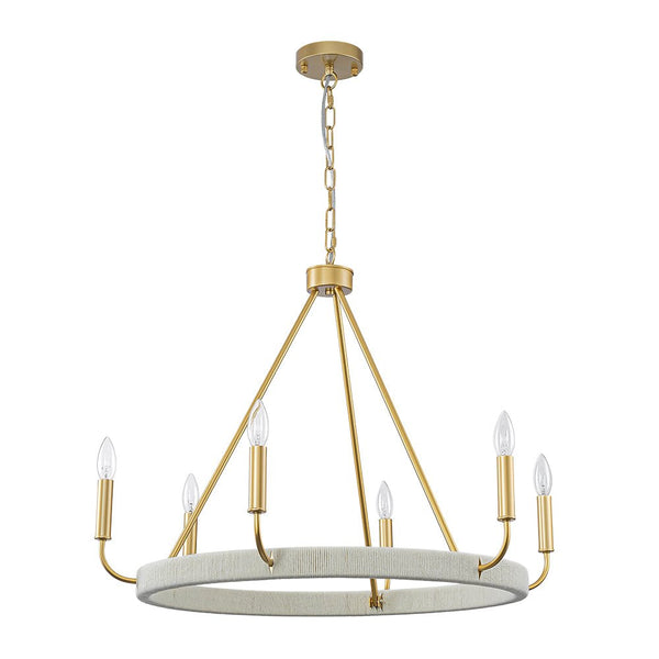 Chandelierias - Modern Rustic 6 - Light Candlestick Cotton thread Wagon Wheel Chandelier - Chandeliers - Brass & Black - 