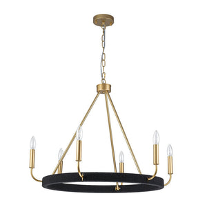 Chandelierias - Modern Rustic 6 - Light Candlestick Cotton thread Wagon Wheel Chandelier - Chandeliers - Brass & Black - 