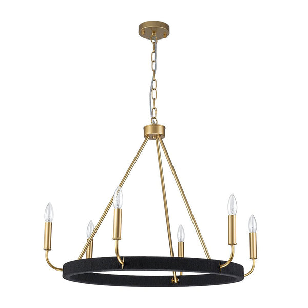 Chandelierias - Modern Rustic 6 - Light Candlestick Cotton thread Wagon Wheel Chandelier - Chandeliers - Brass & Black - 