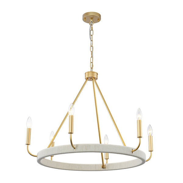 Chandelierias - Modern Rustic 6 - Light Candlestick Cotton thread Wagon Wheel Chandelier - Chandeliers - Brass & Black - 