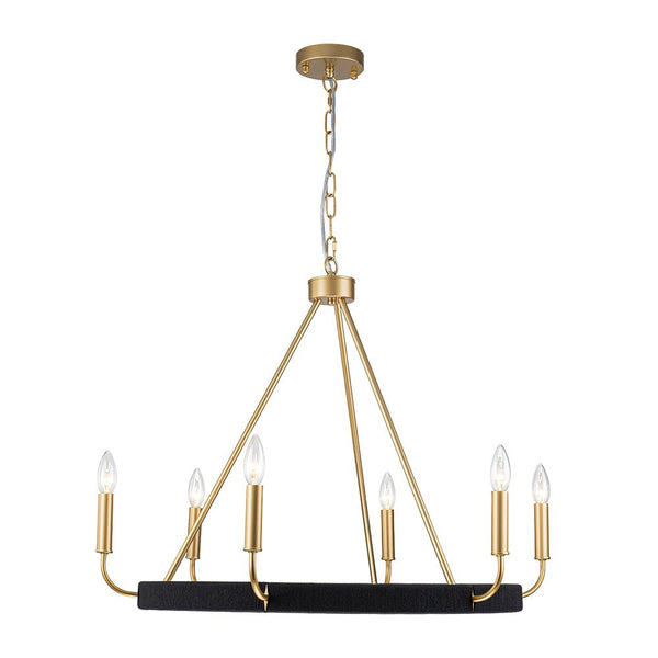 Chandelierias - Modern Rustic 6 - Light Candlestick Cotton thread Wagon Wheel Chandelier - Chandeliers - Brass & Black - 