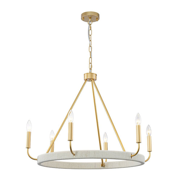 Chandelierias - Modern Rustic 6 - Light Candlestick Cotton thread Wagon Wheel Chandelier - Chandeliers - Brass & Off - white - 