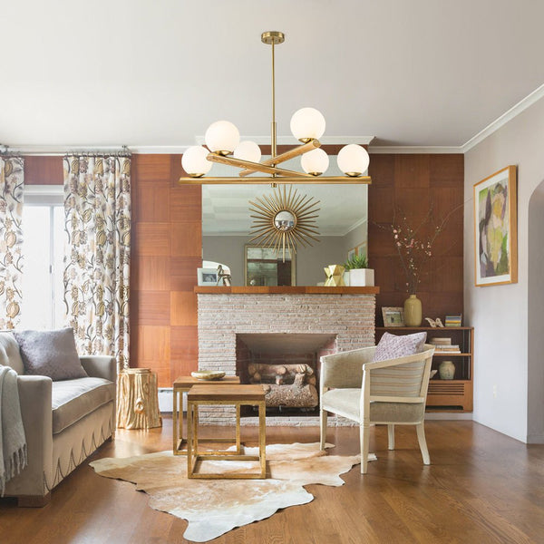 Chandelierias - Modern Rustic 6 - Light Frosted Glass Ball Mobile Chandelier - Chandeliers - Brass - 