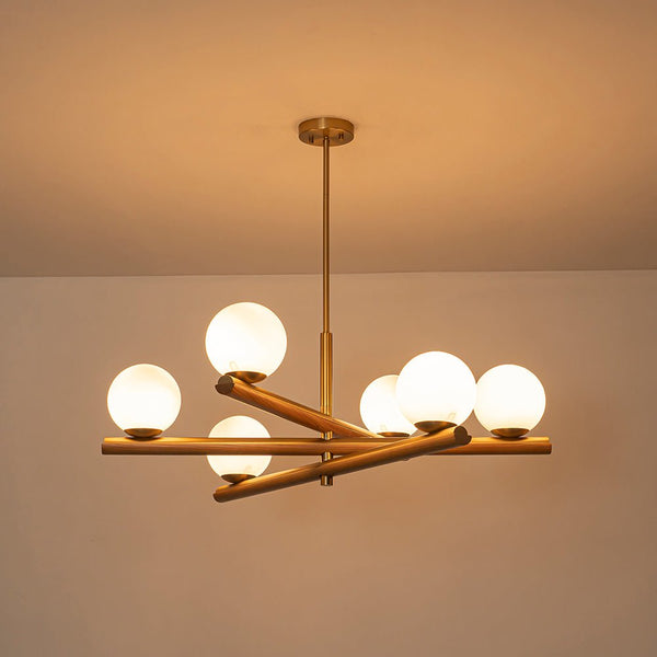 Chandelierias - Modern Rustic 6 - Light Frosted Glass Ball Mobile Chandelier - Chandeliers - Brass - 
