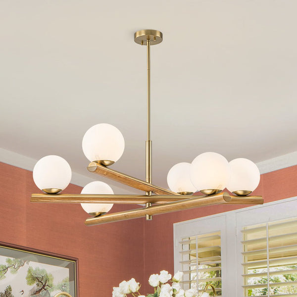 Chandelierias - Modern Rustic 6 - Light Frosted Glass Ball Mobile Chandelier - Chandeliers - Brass - 