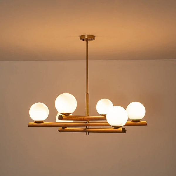 Chandelierias - Modern Rustic 6 - Light Frosted Glass Ball Mobile Chandelier - Chandeliers - Brass - 