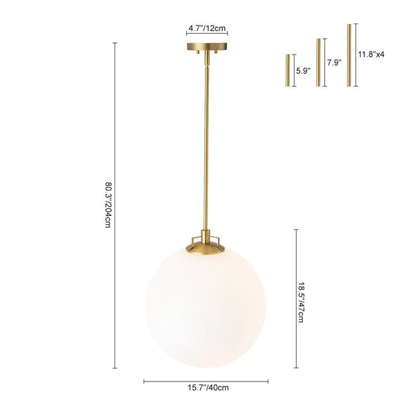 Chandelierias - Modern Sculptural 1 - Light Frosted Glass Orb Pendant - Pendants - Brass - 