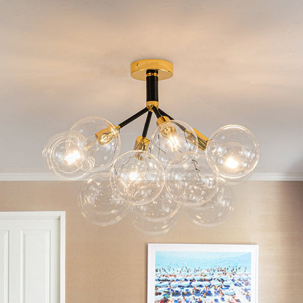 Chandelierias-Modern Semi Flush Cluster Bubble Chandelier-Chandelier-Black-4 Bulbs