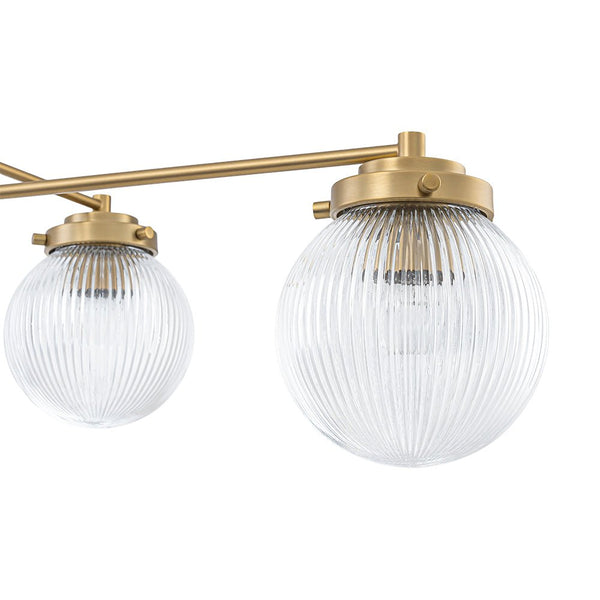 Chandelierias-Modern Sputnik 5-Light Ribbed Glass Globe Linear Chandelier-Chandeliers-Brass-