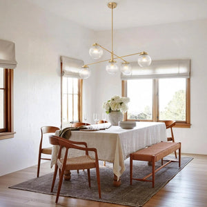 Chandelierias-Modern Sputnik 5-Light Ribbed Glass Globe Linear Chandelier-Chandeliers-Brass-