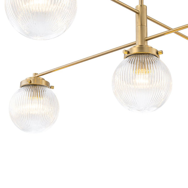 Chandelierias-Modern Sputnik 5-Light Ribbed Glass Globe Linear Chandelier-Chandeliers-Brass-