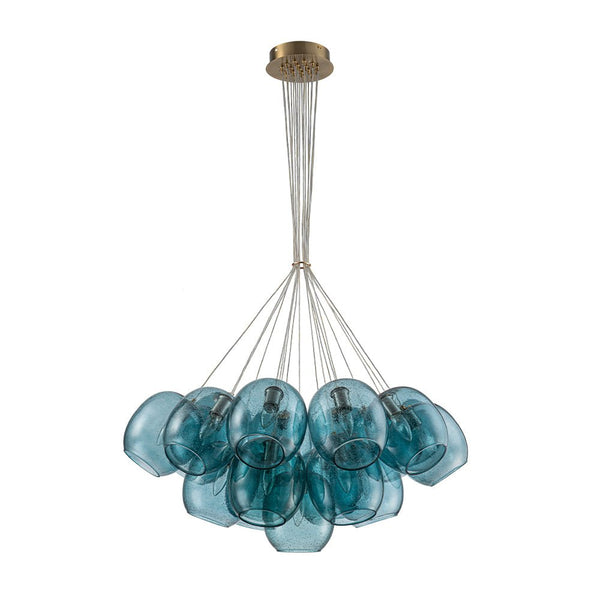 Chandelierias - Modern Tiffany Blue 19 - Light Seedy Glass Cluster Chandelier - Chandeliers - Blue Seeded Glass - 