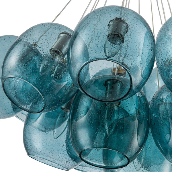 Chandelierias - Modern Tiffany Blue 19 - Light Seedy Glass Cluster Chandelier - Chandeliers - Blue Seeded Glass - 