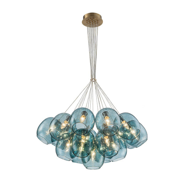 Chandelierias - Modern Tiffany Blue 19 - Light Seedy Glass Cluster Chandelier - Chandeliers - Blue Seeded Glass - 