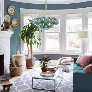 Chandelierias - Modern Tiffany Blue 19 - Light Seedy Glass Cluster Chandelier - Chandeliers - Blue Seeded Glass - 
