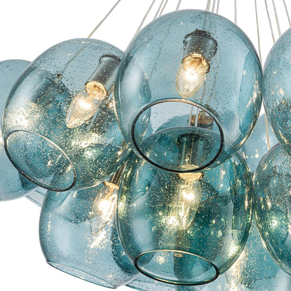 Chandelierias - Modern Tiffany Blue 19 - Light Seedy Glass Cluster Chandelier - Chandeliers - Blue Seeded Glass - 