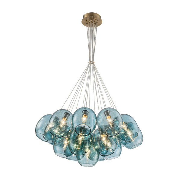 Chandelierias - Modern Tiffany Blue 19 - Light Seedy Glass Cluster Chandelier - Chandeliers - Blue Seeded Glass - 