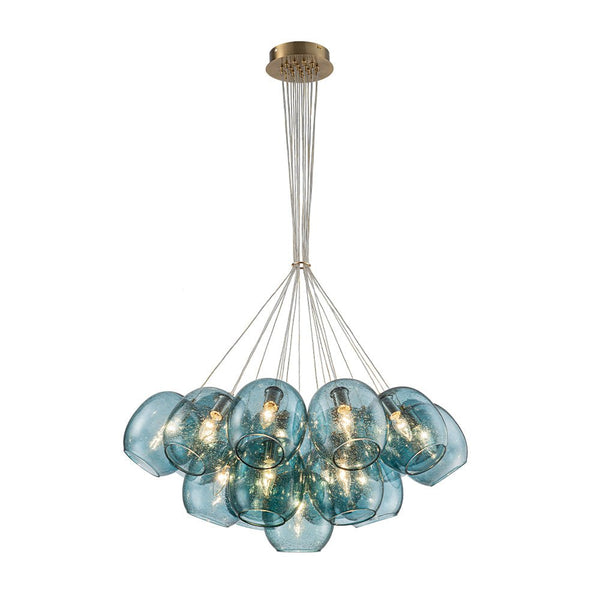 Chandelierias - Modern Tiffany Blue 19 - Light Seedy Glass Cluster Chandelier - Chandeliers - Blue Seeded Glass - 