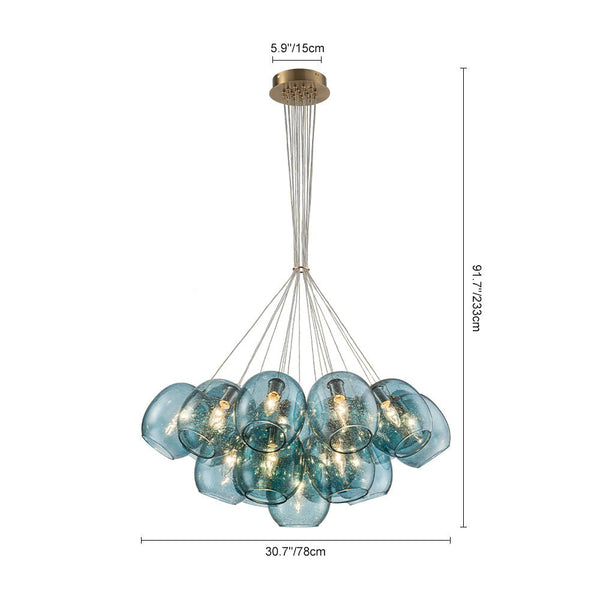Chandelierias - Modern Tiffany Blue 19 - Light Seedy Glass Cluster Chandelier - Chandeliers - Blue Seeded Glass - 