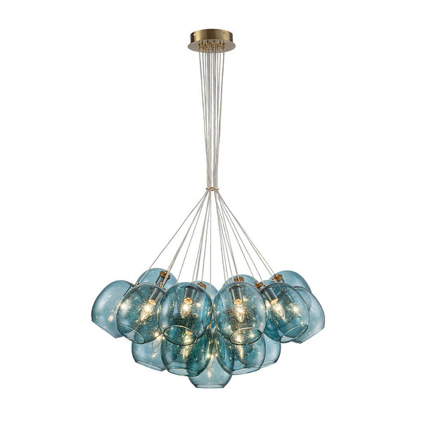 Chandelierias - Modern Tiffany Blue 19 - Light Seedy Glass Cluster Chandelier - Chandeliers - Blue Seeded Glass - 