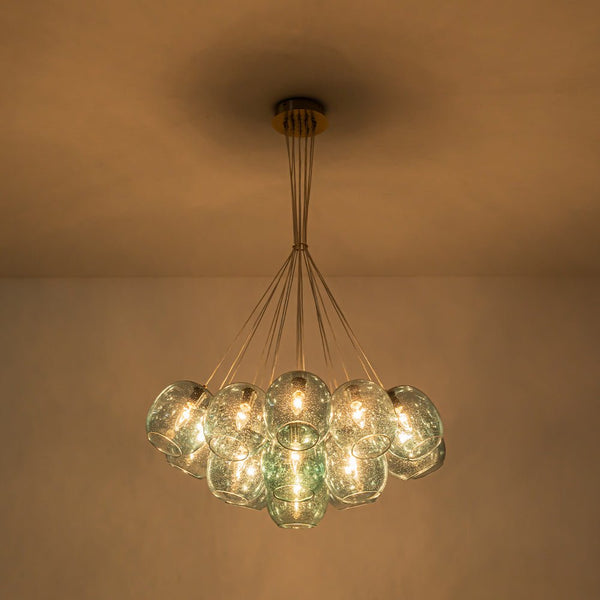 Chandelierias - Modern Tiffany Blue 19 - Light Seedy Glass Cluster Chandelier - Chandeliers - Blue Seeded Glass - 