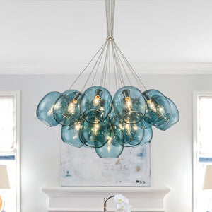 Chandelierias - Modern Tiffany Blue 19 - Light Seedy Glass Cluster Chandelier - Chandeliers - Blue Seeded Glass - 