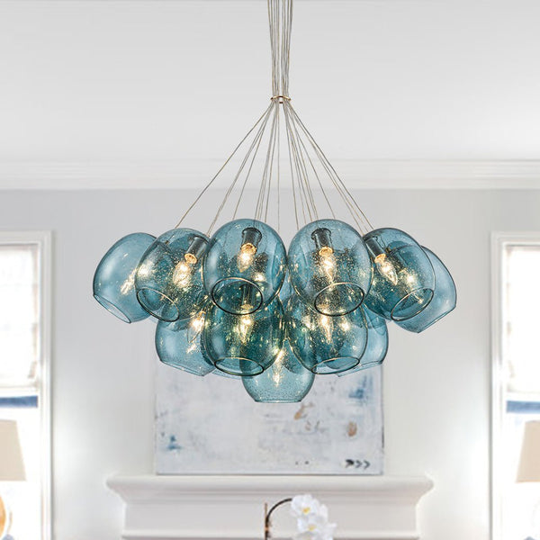 Chandelierias - Modern Tiffany Blue 19 - Light Seedy Glass Cluster Chandelier - Chandeliers - Blue Seeded Glass - 