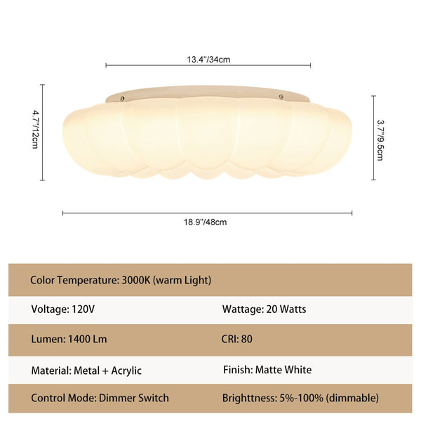 Chandelierias-Modern White Scalloped Daisy Dimmable LED Flush Mount Ceiling Light-Flush Mount-Flower-White