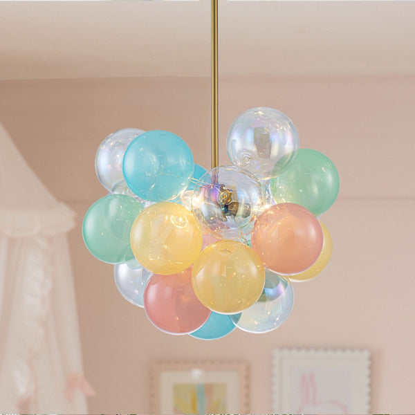 Chandelierias-Multi-Colored 3-Light Shiny Glass Cluster Bubble Chandelier-Chandeliers-Brass-