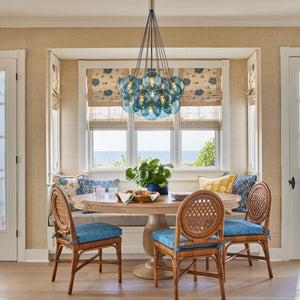 Chandelierias-Multi-globe 13-Light Smoky Teal Cluster Bubble Glass Pendant-Chandeliers-Brass-