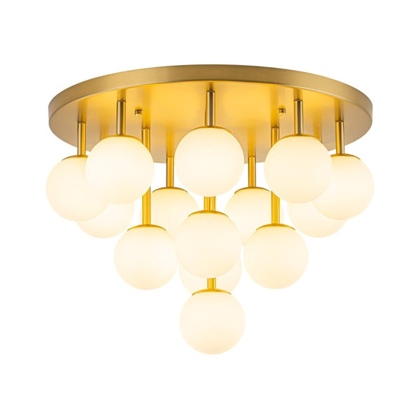 Chandelierias-Multi-Globe Frosted Glass Cluster 14-Light Layered Semi-flush Mount-Semi Flush-Brass-