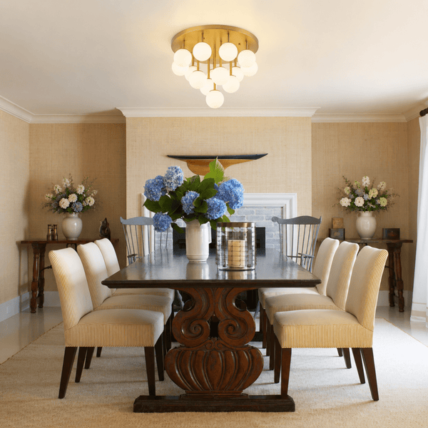 Chandelierias-Multi-Globe Frosted Glass Cluster 14-Light Layered Semi-flush Mount-Semi Flush-Brass-