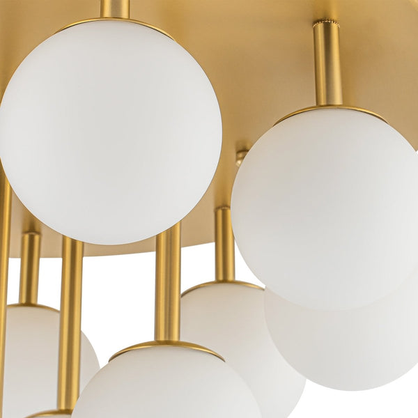 Chandelierias-Multi-Globe Frosted Glass Cluster 14-Light Layered Semi-flush Mount-Semi Flush-Brass-