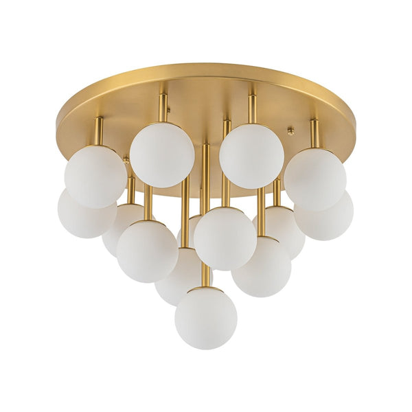 Chandelierias-Multi-Globe Frosted Glass Cluster 14-Light Layered Semi-flush Mount-Semi Flush-Brass-