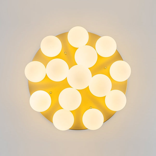 Chandelierias-Multi-Globe Frosted Glass Cluster 14-Light Layered Semi-flush Mount-Semi Flush-Brass-