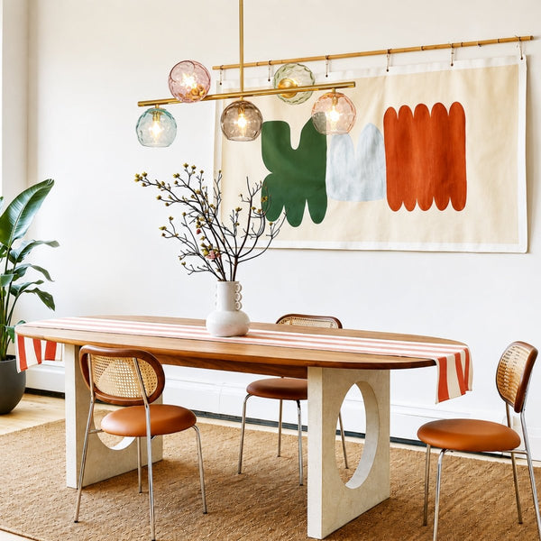 Chandelierias-Multi‑Color 5-Light Hammered Glass Bubble Linear Pendant-Chandeliers-Brass-