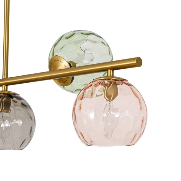 Chandelierias-Multi‑Color 5-Light Hammered Glass Bubble Linear Pendant-Chandeliers-Brass-
