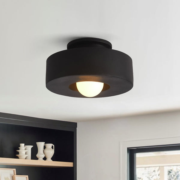 Chandelierias - Nordic 1 - Light Hat - shape Semi - Flush Mount Ceiling Light - Semi Flush - Pitch Black - 